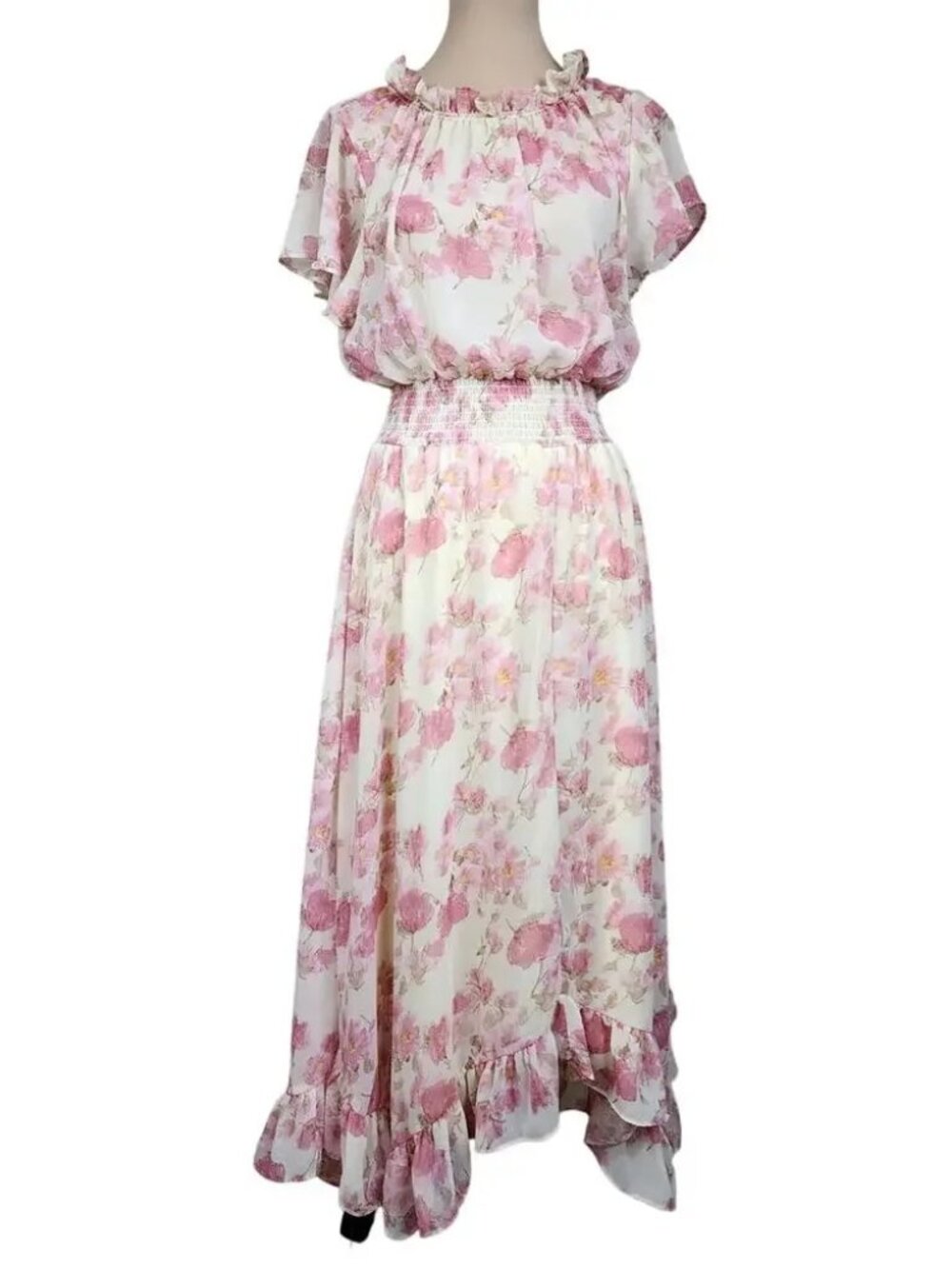 Cure Pink Cream Floral Midi Dress Large